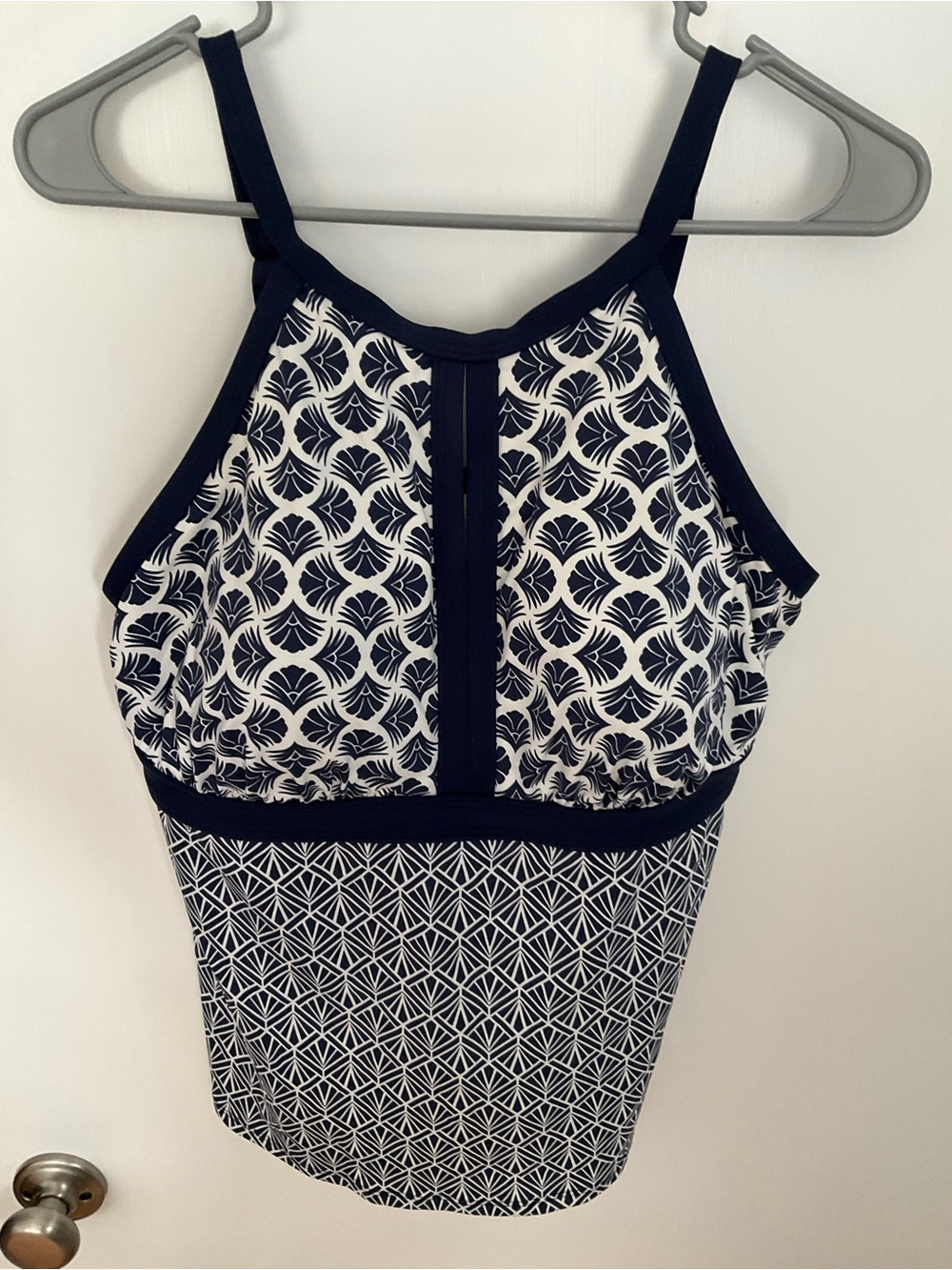 Lands' End Navy and White Patterned High-Neck Tankini Top size 14D